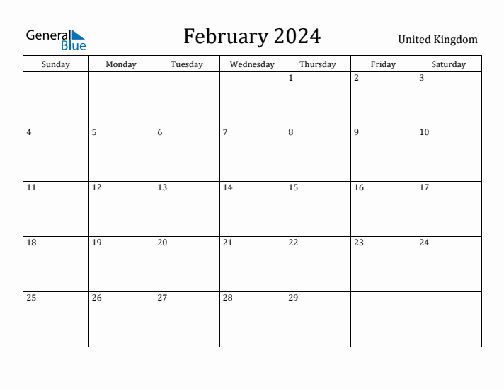 February 2024 Calendar United Kingdom