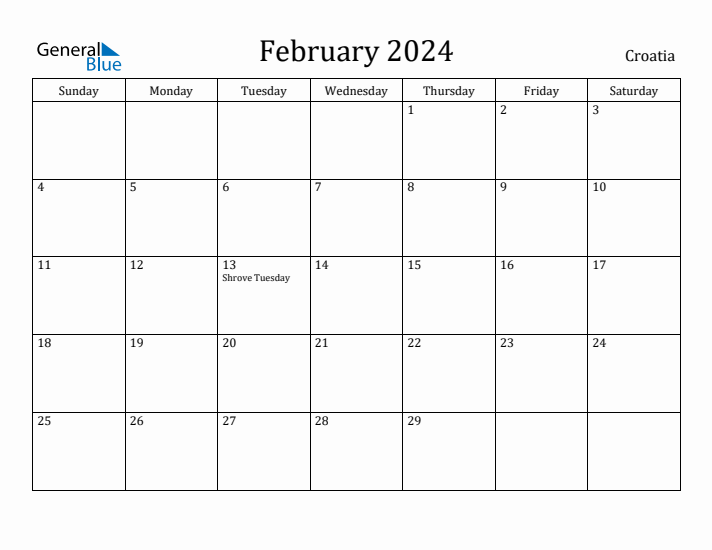 February 2024 Calendar Croatia
