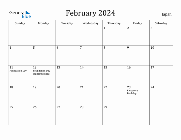 February 2024 Calendar Japan