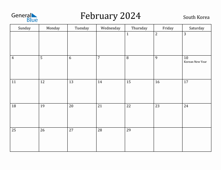 February 2024 Calendar South Korea