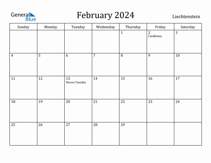 February 2024 Calendar Liechtenstein