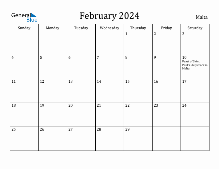 February 2024 Calendar Malta