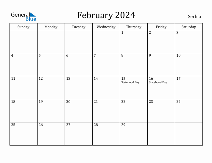 February 2024 Calendar Serbia