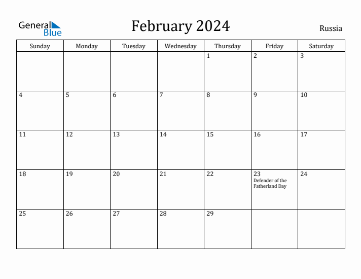 February 2024 Calendar Russia