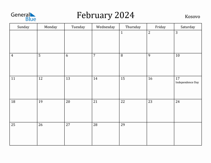 February 2024 Calendar Kosovo