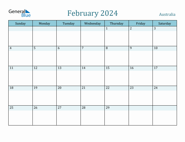 February 2024 Monthly Calendar with Australia Holidays