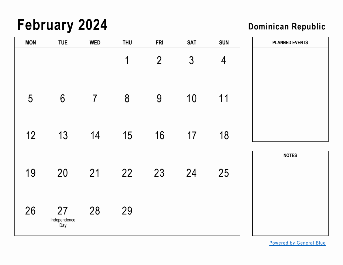 February 2024 Planner with Dominican Republic Holidays