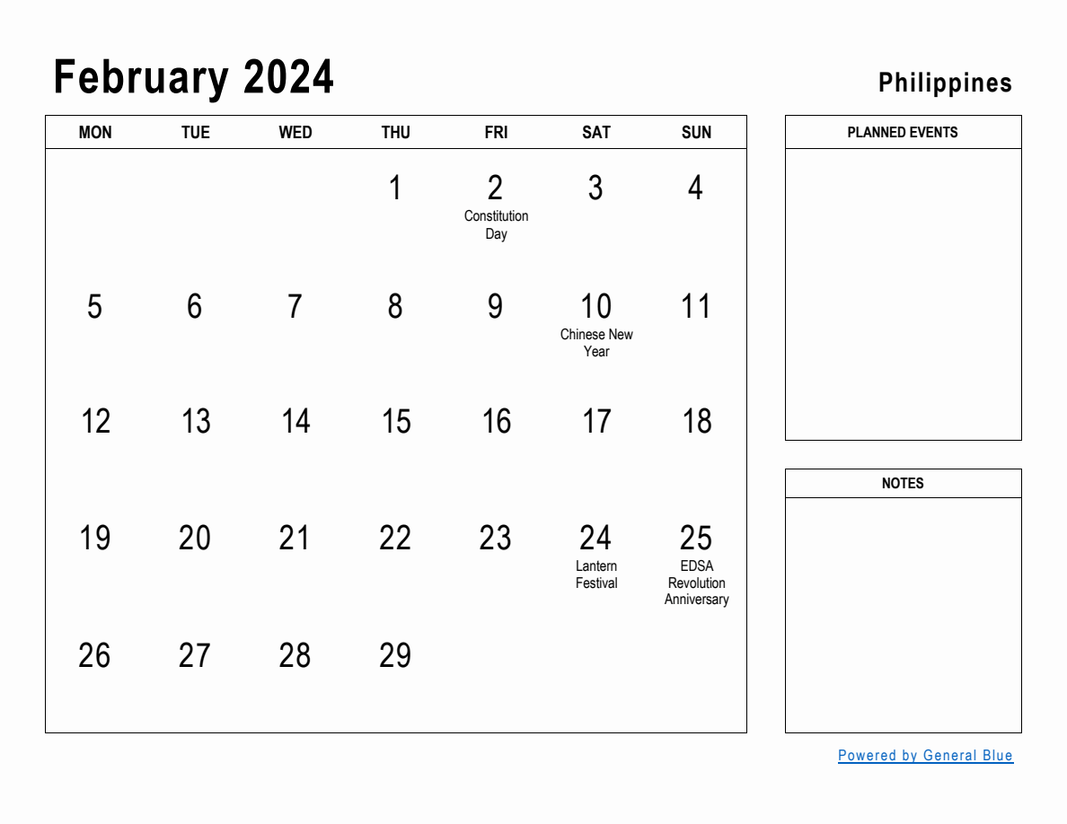 February 2024 Planner with Philippines Holidays