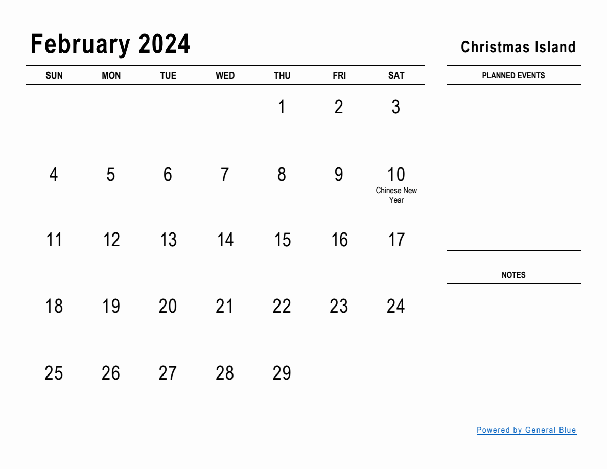 February 2024 Planner with Christmas Island Holidays