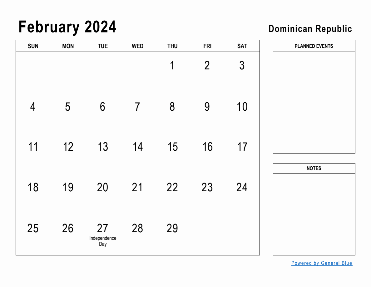 February 2024 Planner with Dominican Republic Holidays