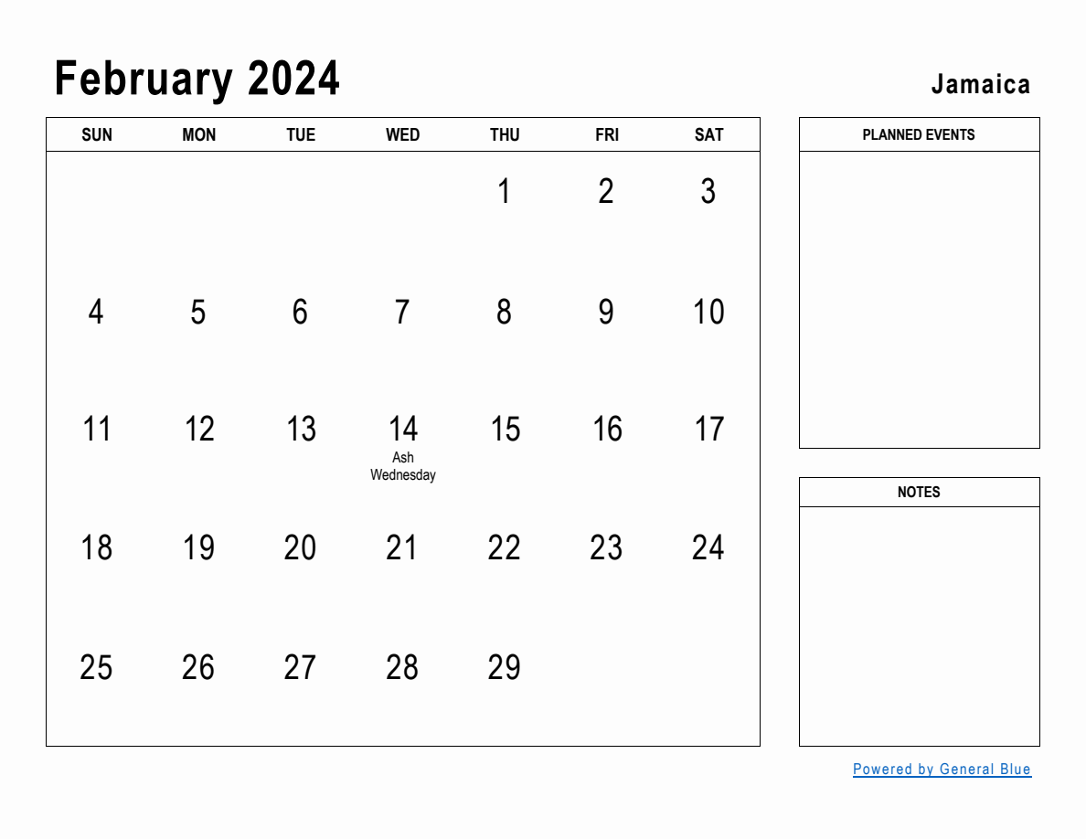 February 2024 Planner with Jamaica Holidays