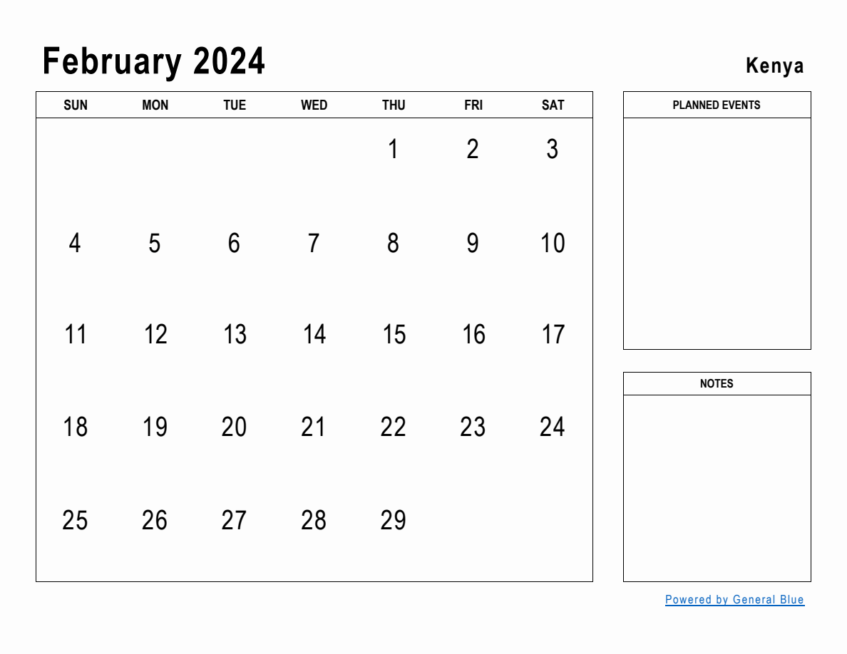February 2024 Planner with Kenya Holidays
