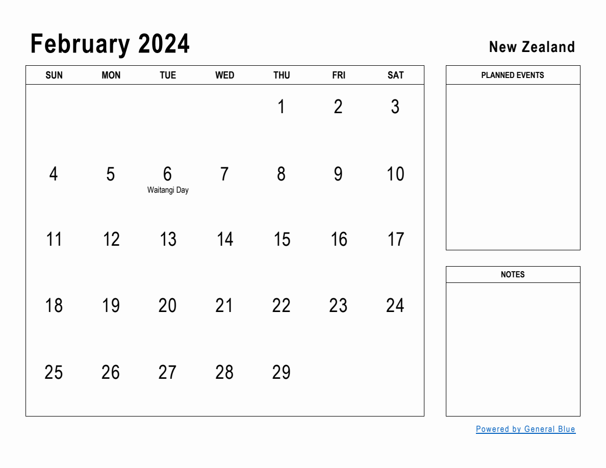 February 2024 Planner with New Zealand Holidays