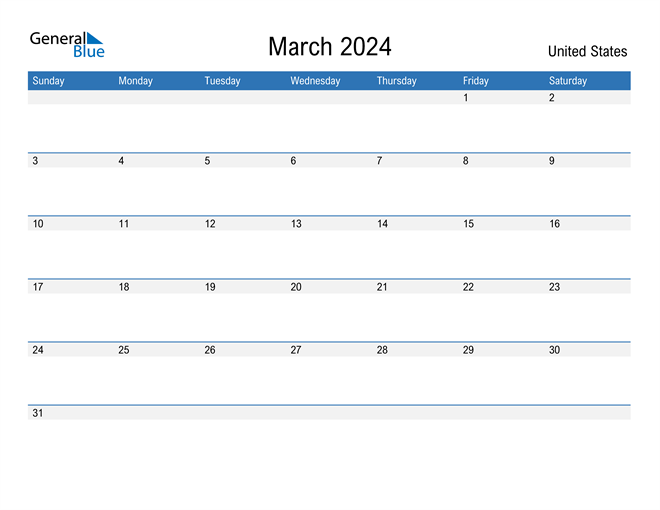 March 2024 Calendar with United States Holidays