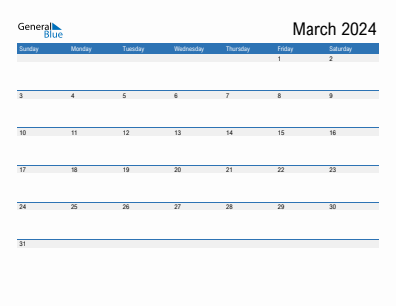 Current month calendar March 2024