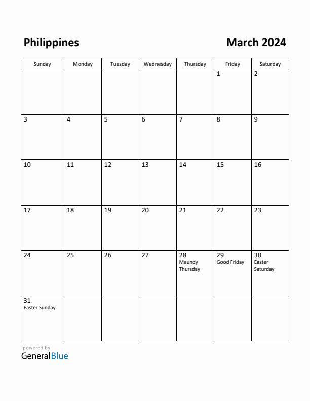 March 2024 Calendar with Philippines Holidays