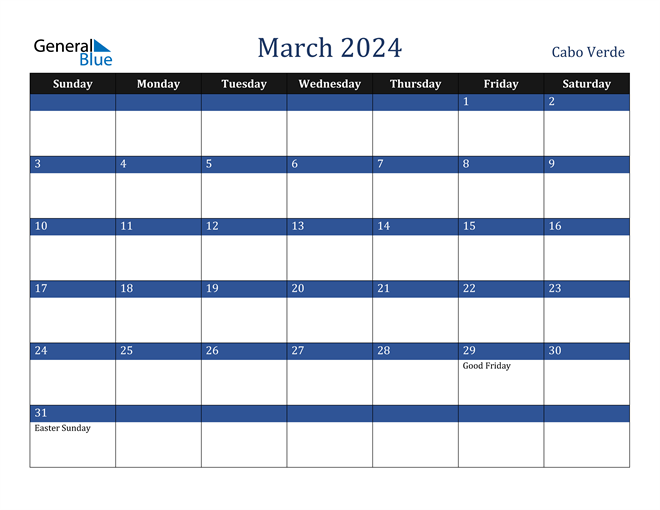 March 2024 Cabo Verde Calendar