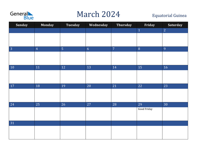 March 2024 Equatorial Guinea Calendar