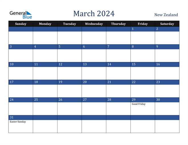 March 2024 New Zealand Calendar