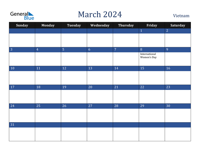 March 2024 Calendar with Vietnam Holidays