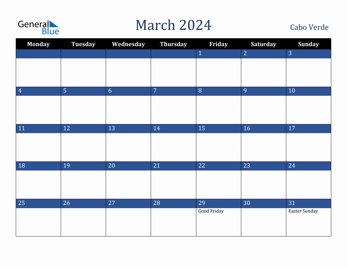 March 2024 Cabo Verde Holiday Calendar