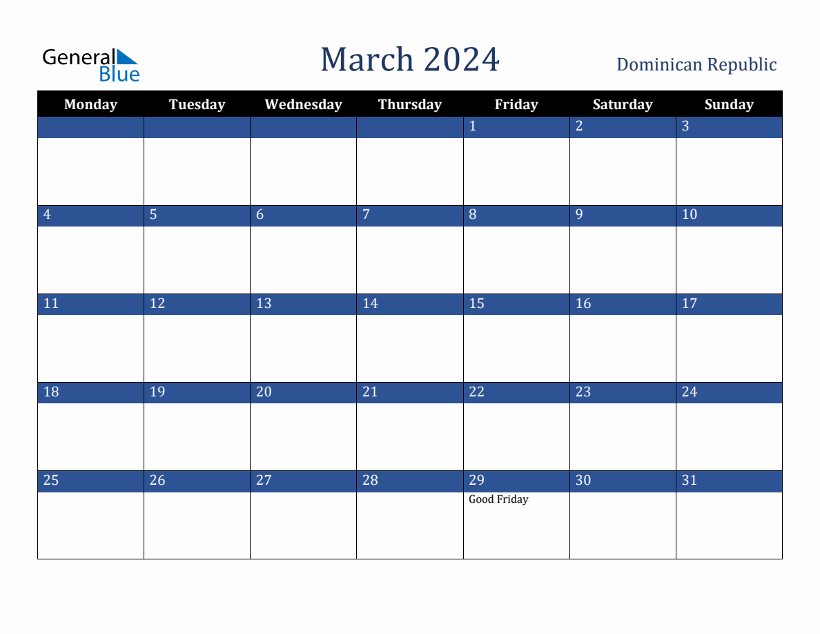 March 2024 Dominican Republic Holiday Calendar