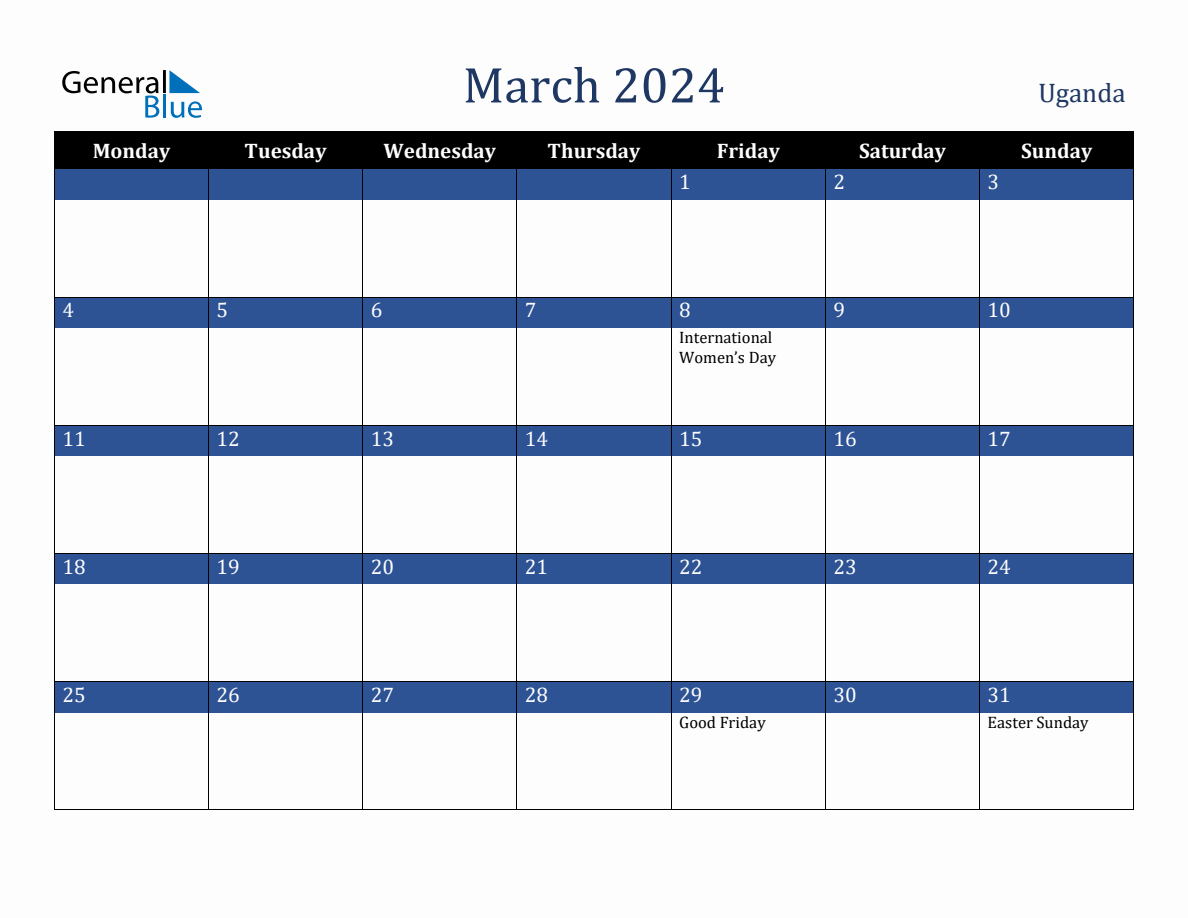 March 2024 Uganda Holiday Calendar