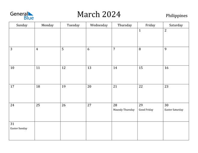 March 2024 Calendar with Philippines Holidays