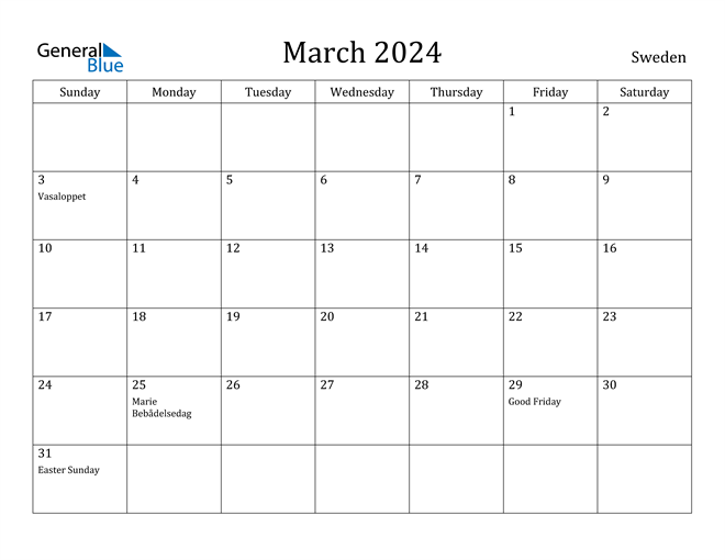 March 2024 Calendar Sweden