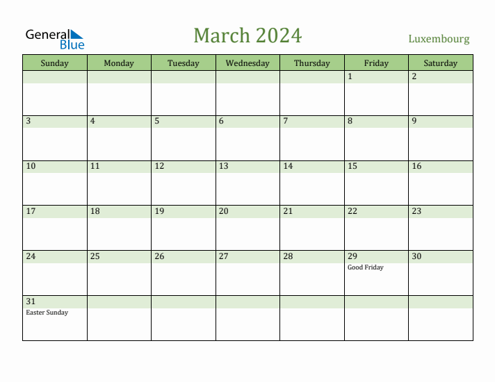 March 2024 Calendar with Luxembourg Holidays