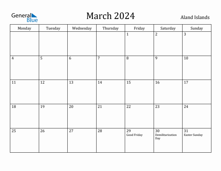 March 2024 Calendar Aland Islands