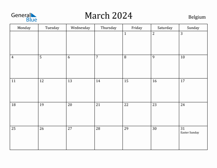 March 2024 Calendar Belgium