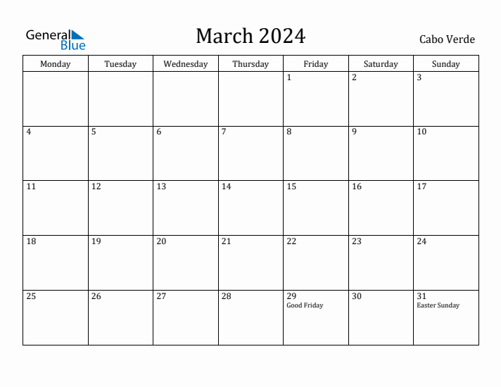 March 2024 Calendar Cabo Verde