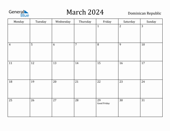 March 2024 Calendar Dominican Republic