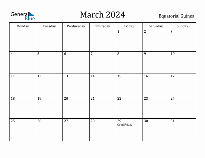 March 2024 Calendar Equatorial Guinea