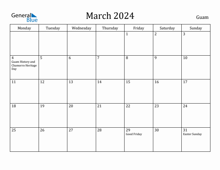 March 2024 Calendar Guam