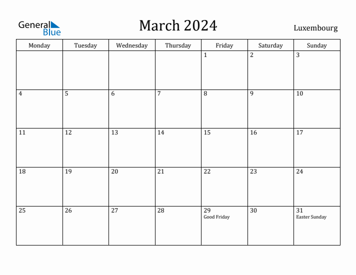 March 2024 Calendar Luxembourg