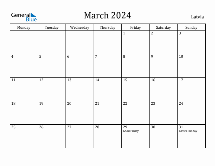 March 2024 Calendar Latvia