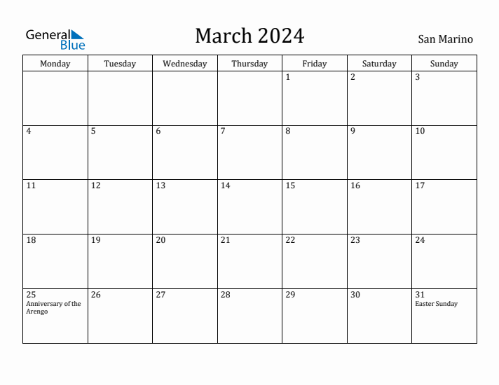 March 2024 Calendar San Marino