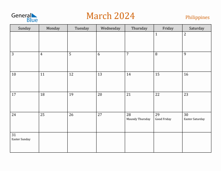 March 2024 Holiday Calendar with Sunday Start