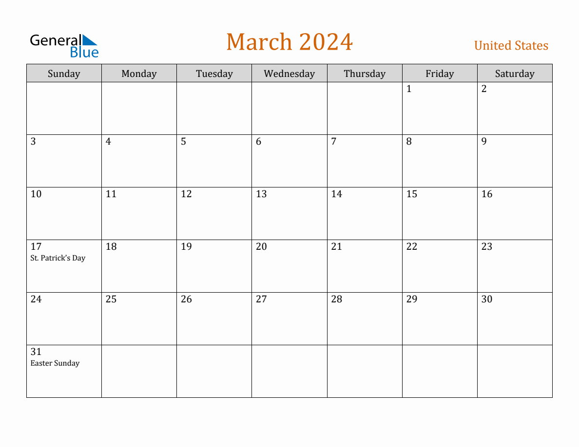 Free March 2024 United States Calendar