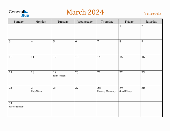 March 2024 Holiday Calendar with Sunday Start