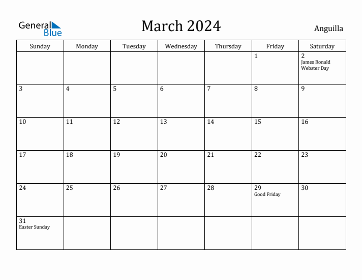 March 2024 Calendar Anguilla