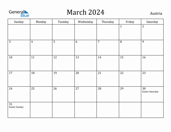 March 2024 Calendar Austria