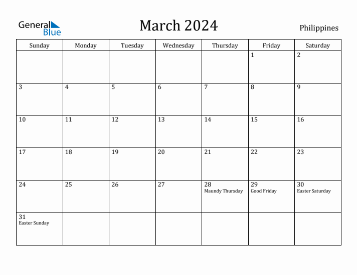 March 2024 Calendar Philippines