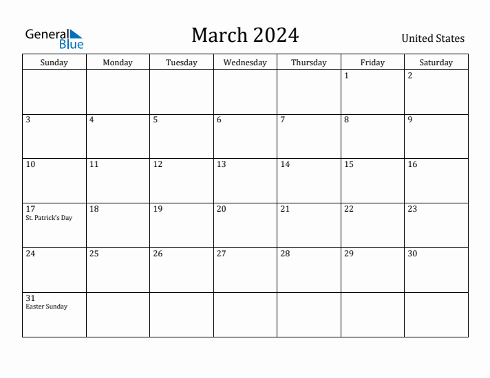 March 2024 Calendar United States
