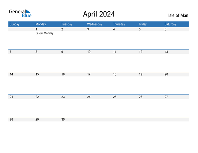 April 2024 Calendar with Isle of Man Holidays