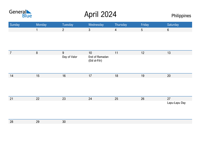 April 2024 Calendar With Holidays Philippines 2024 Dede Monica