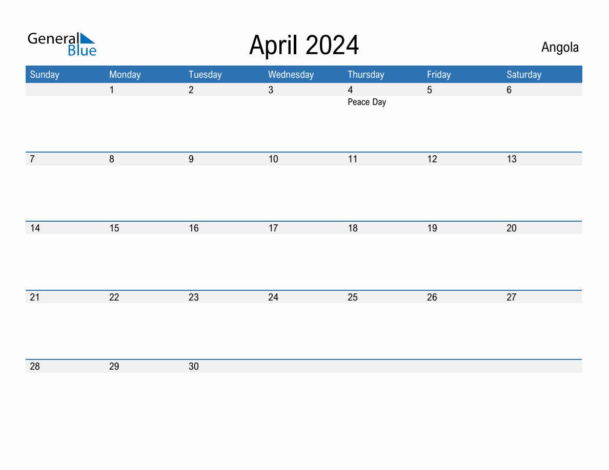 Editable April 2024 Calendar With Angola Holidays   2024 04 April Calendar Bluegrey Sunday Start En Ao 1188x918 