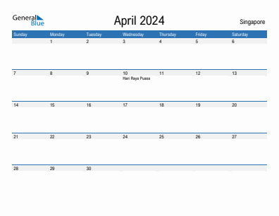 Current month calendar with Singapore holidays for April 2024